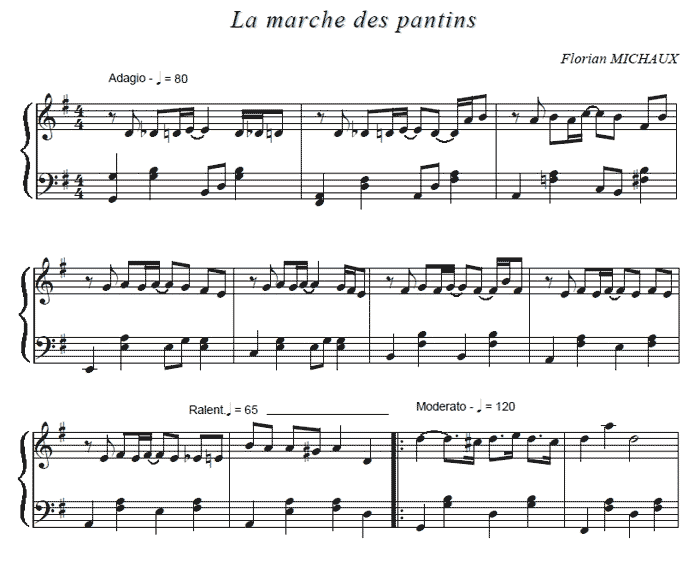 Partition piano gratuite Florian Michaux - La marche des pantins